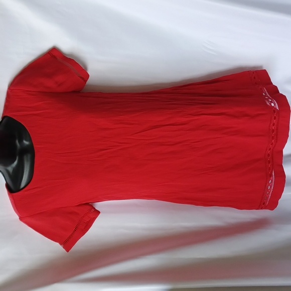 Lulus Dress Adult Size XS Red Short Sleeve Round Neck Lined, lace trim - Picture 1 of 6